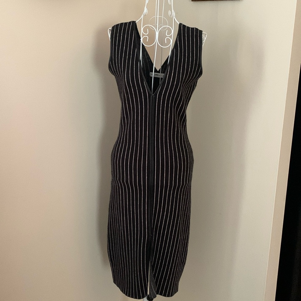Zara Knit Dress size Small Black with Cream Stripes